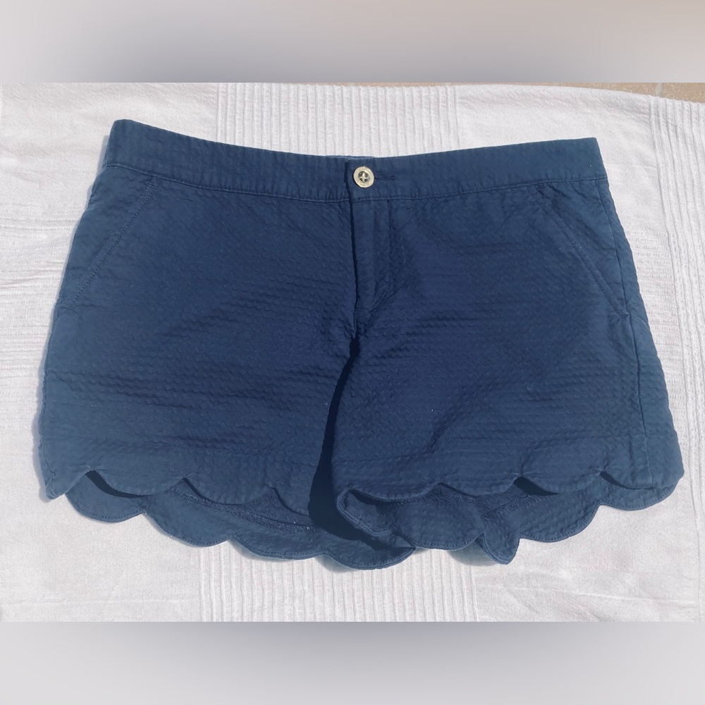 Lilly Pulitzer Navy Scalloped High Waist Shorts